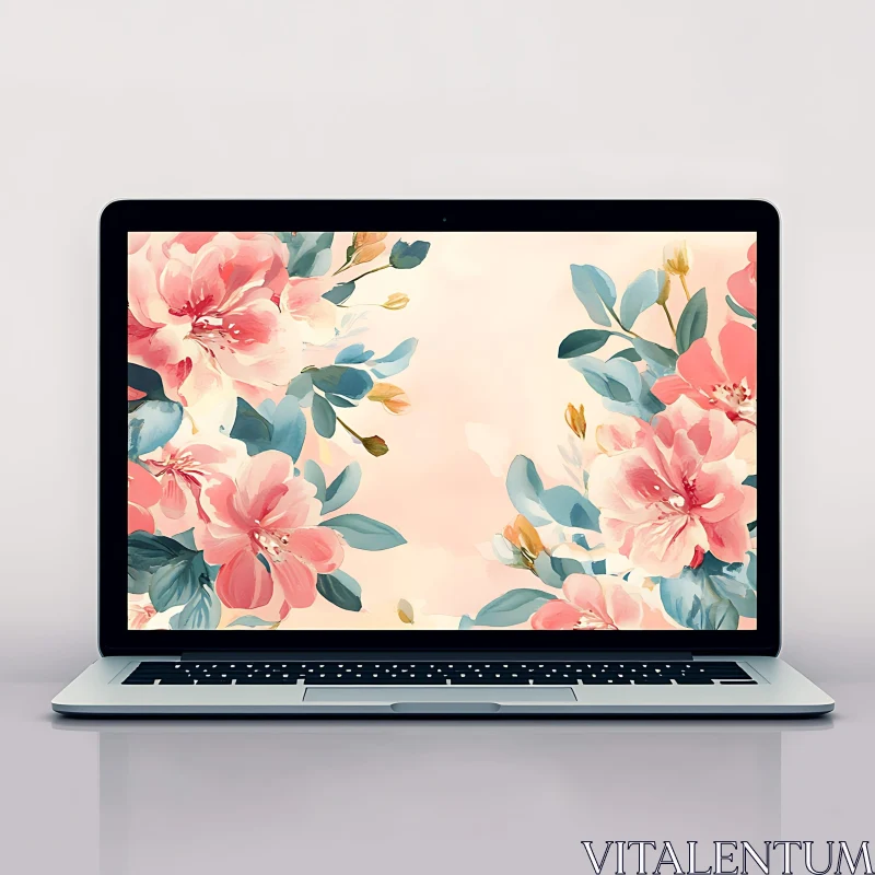 Modern Floral Laptop Screen Display AI Image