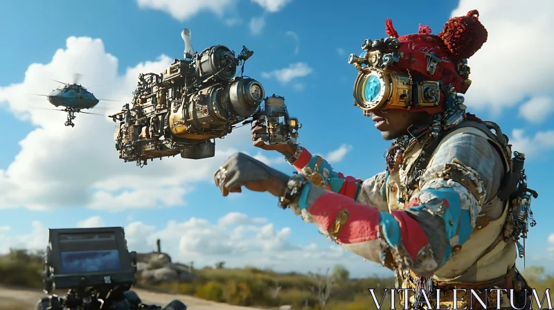 AI ART Steampunk Future with Drones