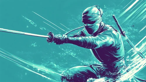 Stealthy Ninja Warrior in Teal Ambience