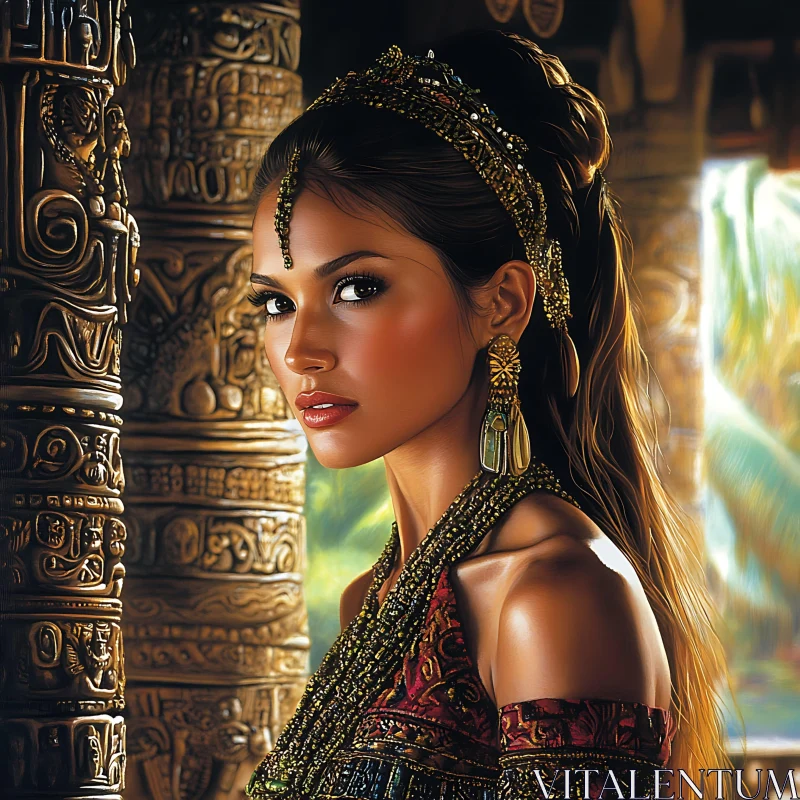 Serene Woman with Ornate Jewelry AI Image