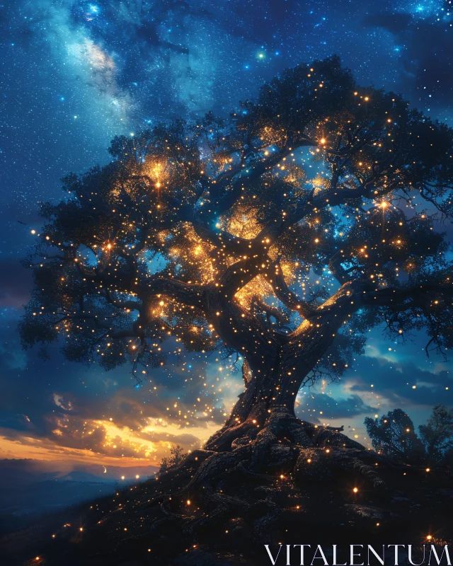 Celestial Tree of Lights AI Image