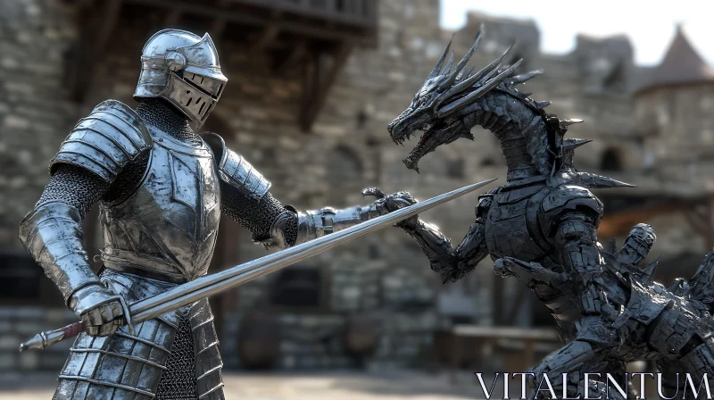 AI ART Armored Knight Confronts Dragon