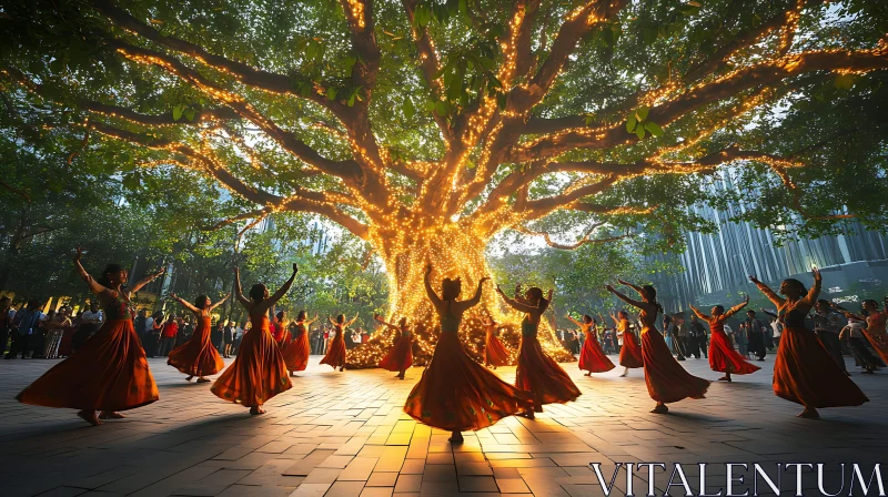 AI ART Festive Dance Under Glowing Tree