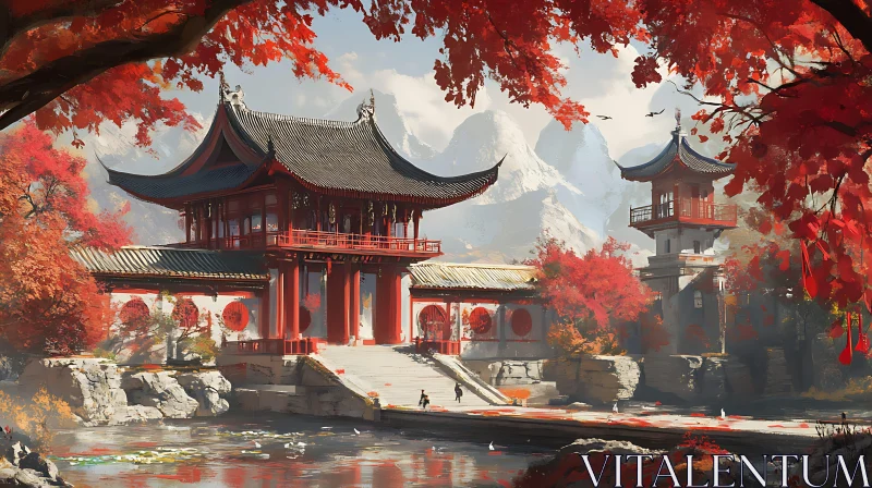 AI ART Autumnal Asian Architecture Landscape