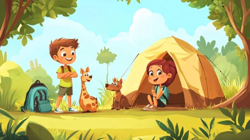 Children's Camping Trip with Animal Companions