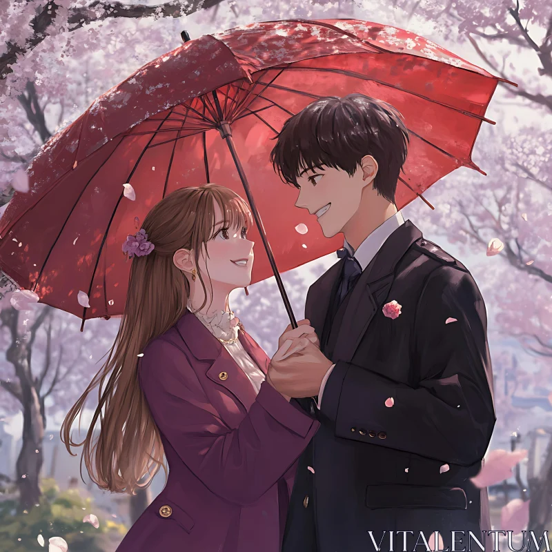 Anime Couple in Love with Umbrella AI Image