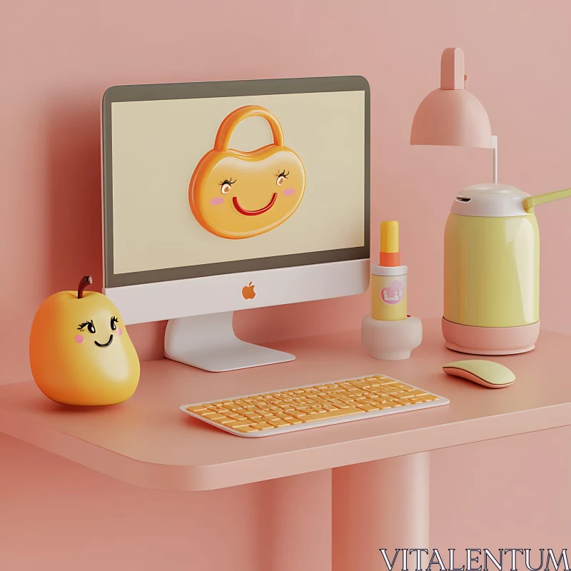 Adorable Pastel-Themed Desk Setup AI Image