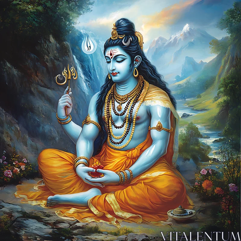 Shiva in Contemplation - Hindu Deity Artwork AI Image