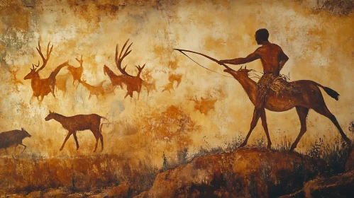 Hunter and Deer: Cave Art Inspired Painting