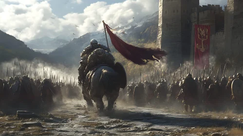 Medieval Knight Leading Army