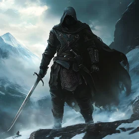 Dark Warrior in Snowy Mountains