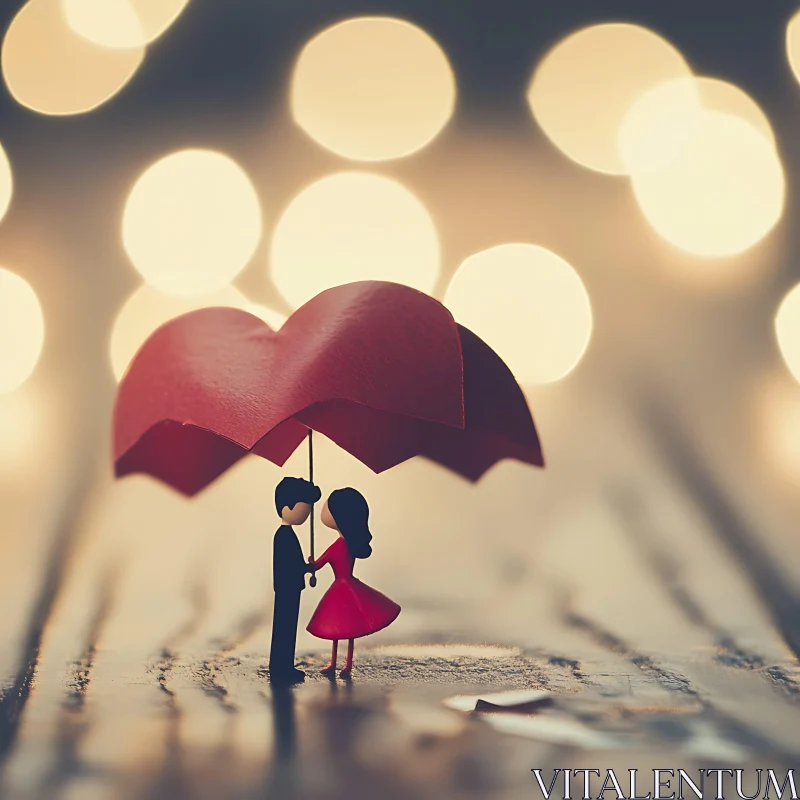 Love Shared Under Heart Umbrella AI Image