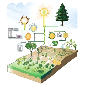 Energy Flow and Sustainable Farming Illustration