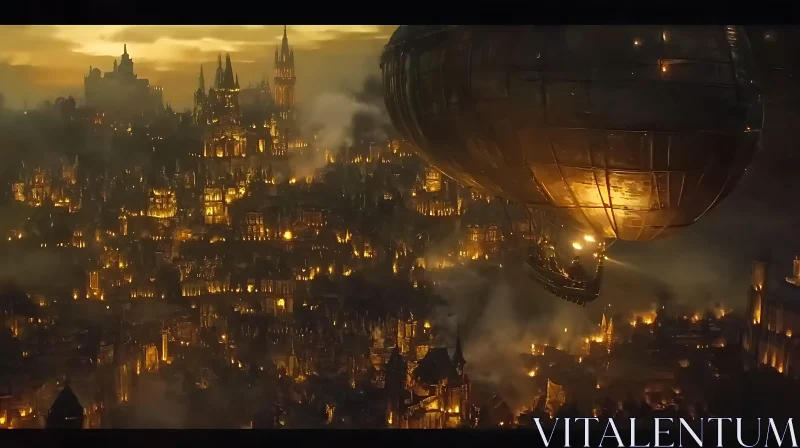 AI ART Fantasy Cityscape with Floating Airship