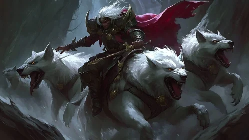 Epic Warrior and Wolves Illustration