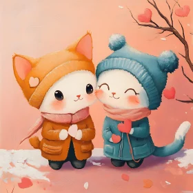 Cats in Love Cartoon Illustration