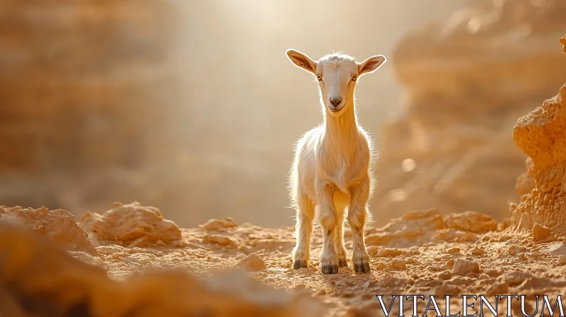 Young Goat in Sunlit Desert AI Image