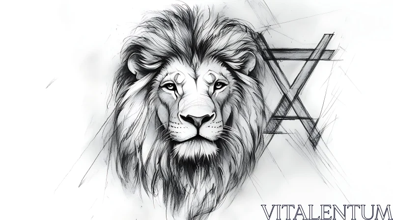 AI ART Monochrome Lion Drawing