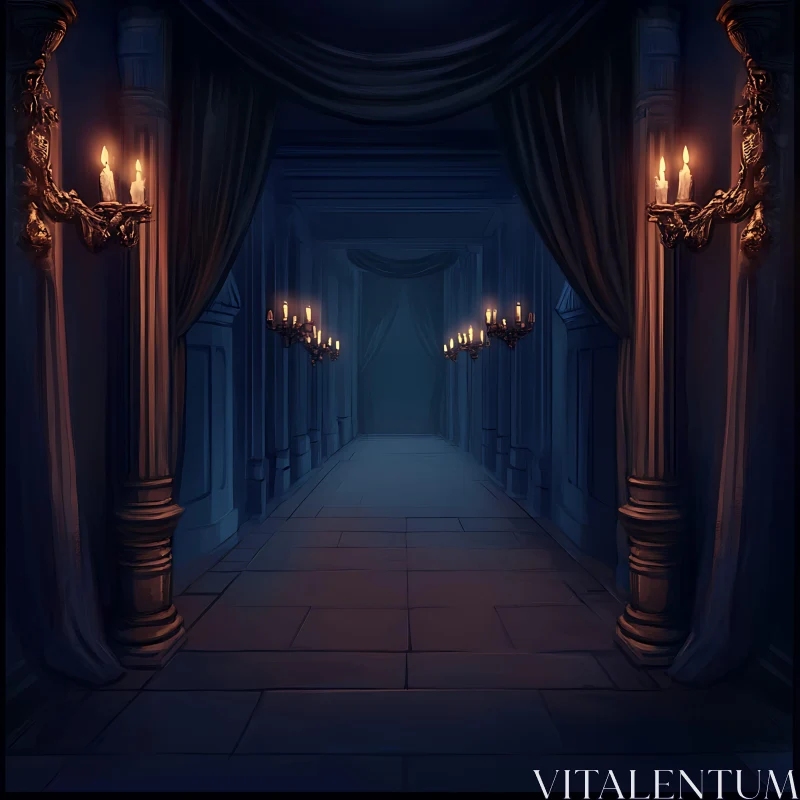 AI ART Mysterious Candlelit Hallway