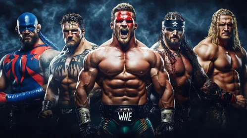 Intense Wrestlers Group Portrait