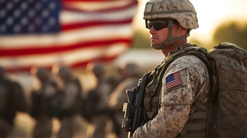 Proud Soldier with American Flag
