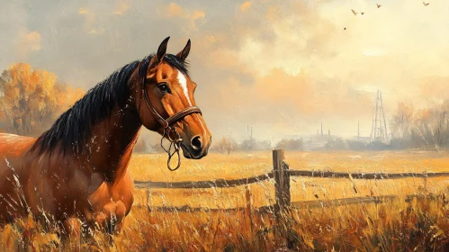 Horse in Golden Fields