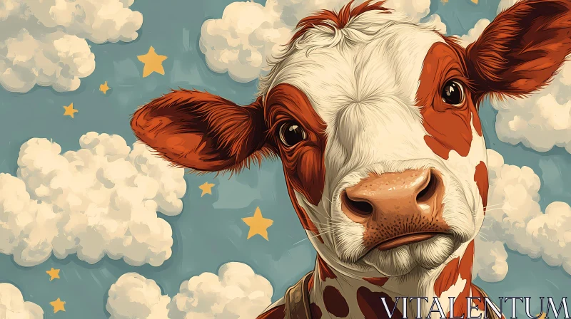 Surreal Cow with Cloudy Sky AI Image