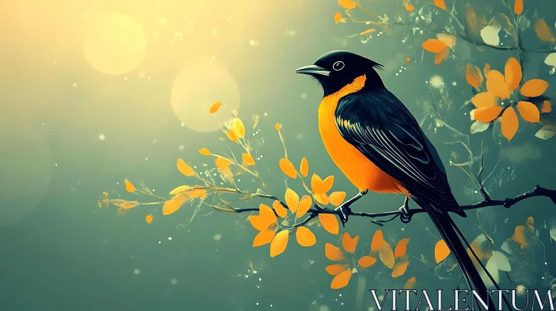 Oriole Bird with Orange Flowers AI Image