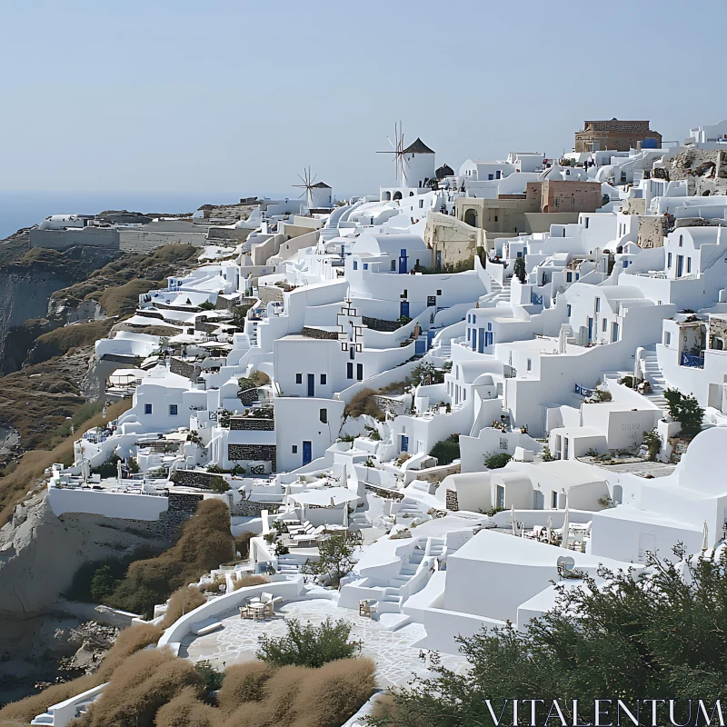 Picturesque Santorini Village on Hillside AI Image