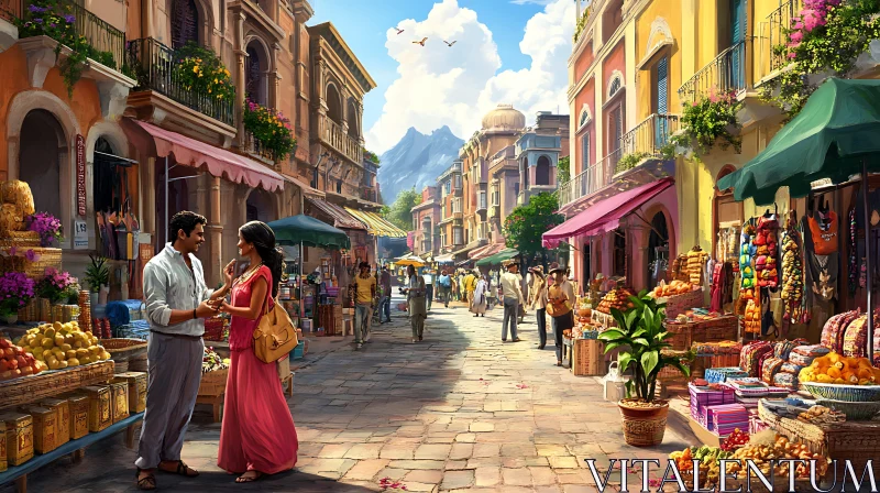 Bustling Market Street Scene AI Image