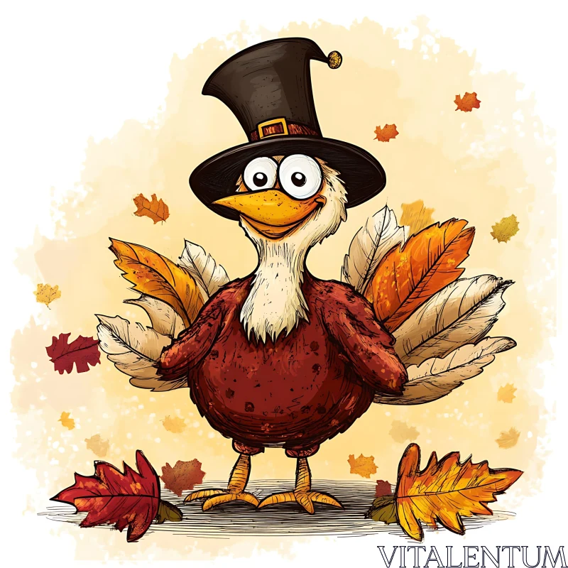 Cartoon Turkey in Pilgrim Hat AI Image