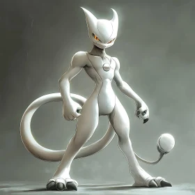 Stylized Mewtwo in Monochrome Palette