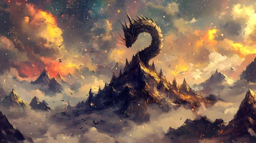 Fantasy Dragon Art on Mountain Landscape