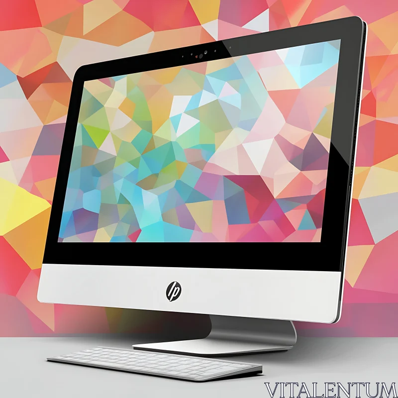 Colorful Geometric Patterns on Desktop Screen AI Image