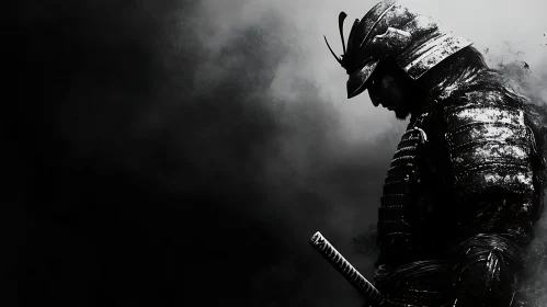 Armored Samurai in Thoughtful Pose