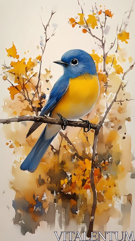 Vibrant Blue and Yellow Bird Art AI Image