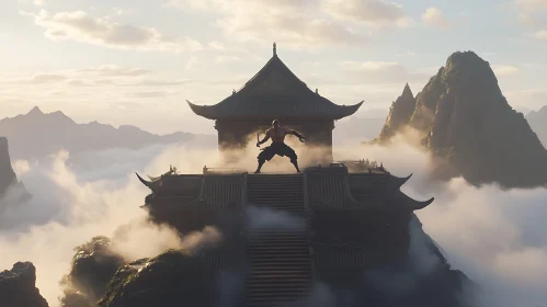 Mountain Temple Warrior Scene
