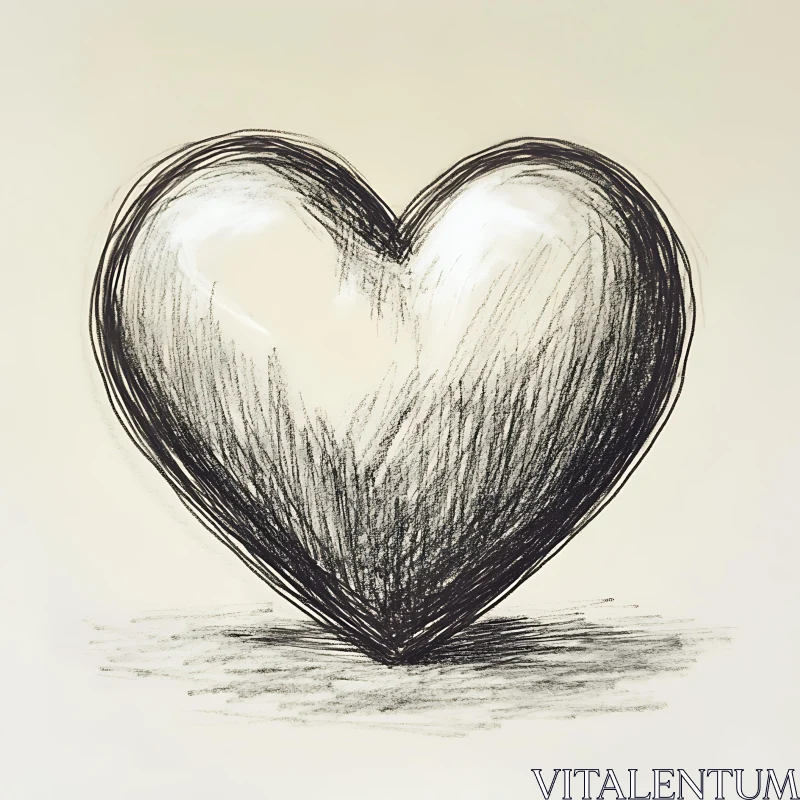 Charcoal Heart Drawing on Paper AI Image