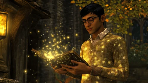 Man Immersed in a Magical Book