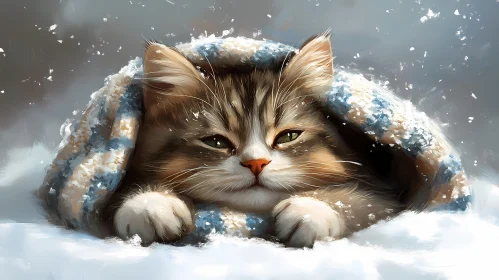 Warm Cat in Winter Wonderland