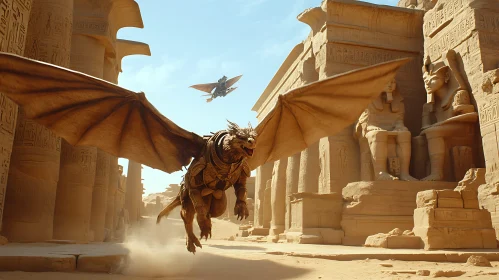 Winged Beast in Egyptian Ruins