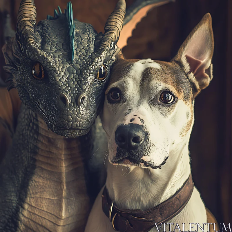 AI ART Fantasy Friends: Dog and Dragon Together