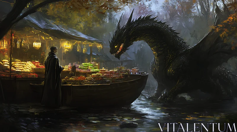 AI ART Fantasy Market with a Dragon