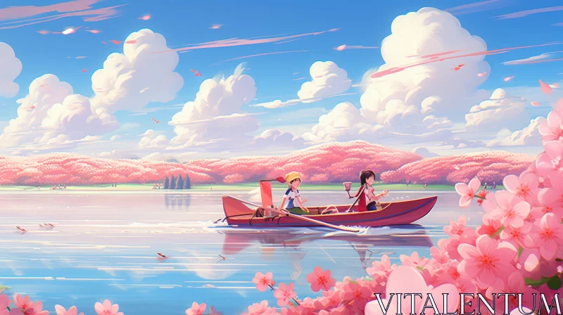 Anime-inspired Sailing with Pink Blossoms | Adventure Themed Art AI Image