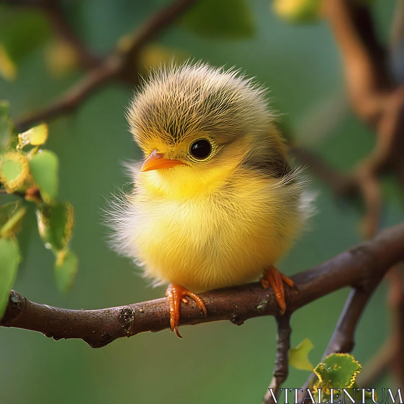 Fluffy Bird Perched on Tree Branch AI Image