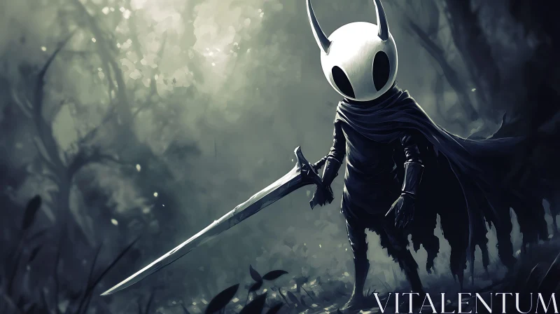 Knight with Sword in Dark Woods AI Image