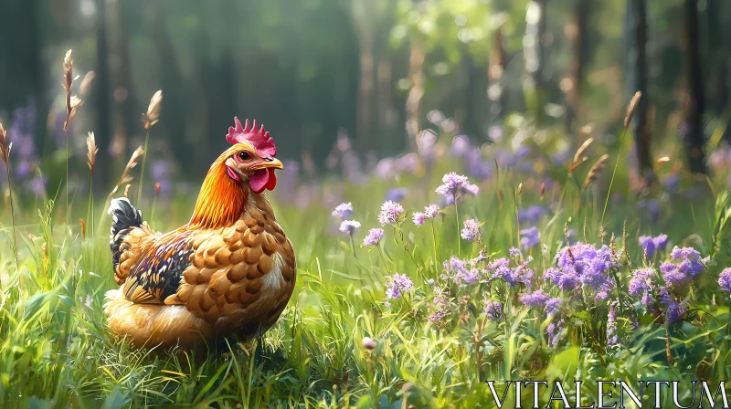 Nature's Morning with a Hen AI Image