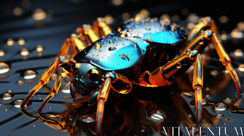 Blue Bug in Water Droplets: A Neon Futuristic Realism AI Image