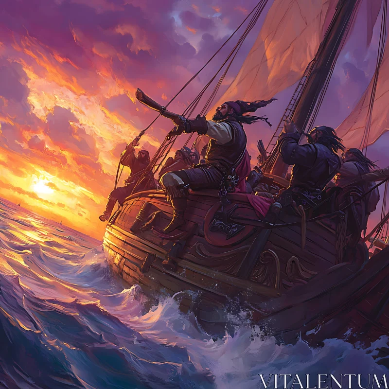 Pirates on the Ocean at Dusk AI Image