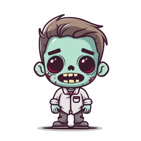 Cartoon Illustration of a Zombie Boy with Green Skin and a Bloody Mouth AI Image